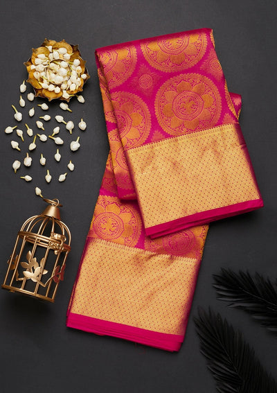 Rani Pink Zariwork Pure Silk Designer Saree - Koskii