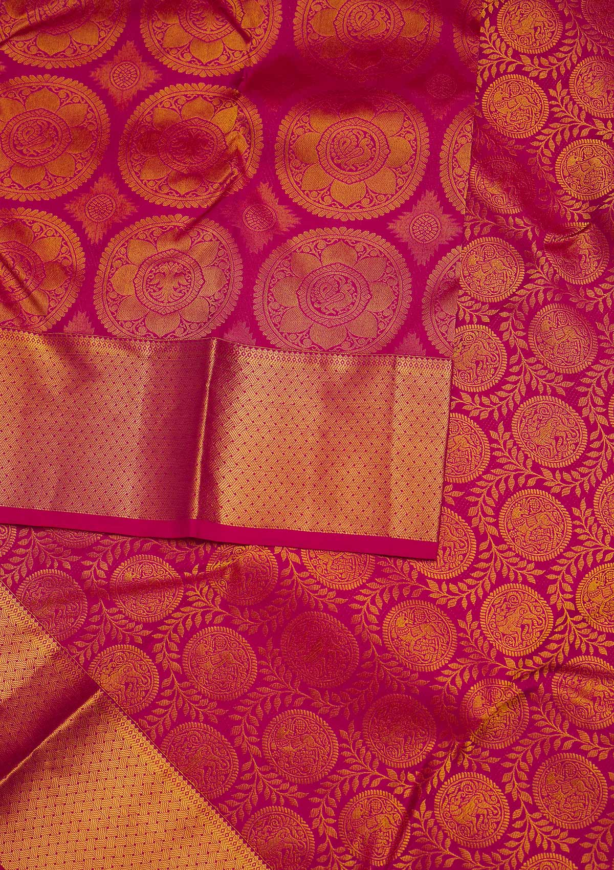 Rani Pink Zariwork Pure Silk Designer Saree - Koskii