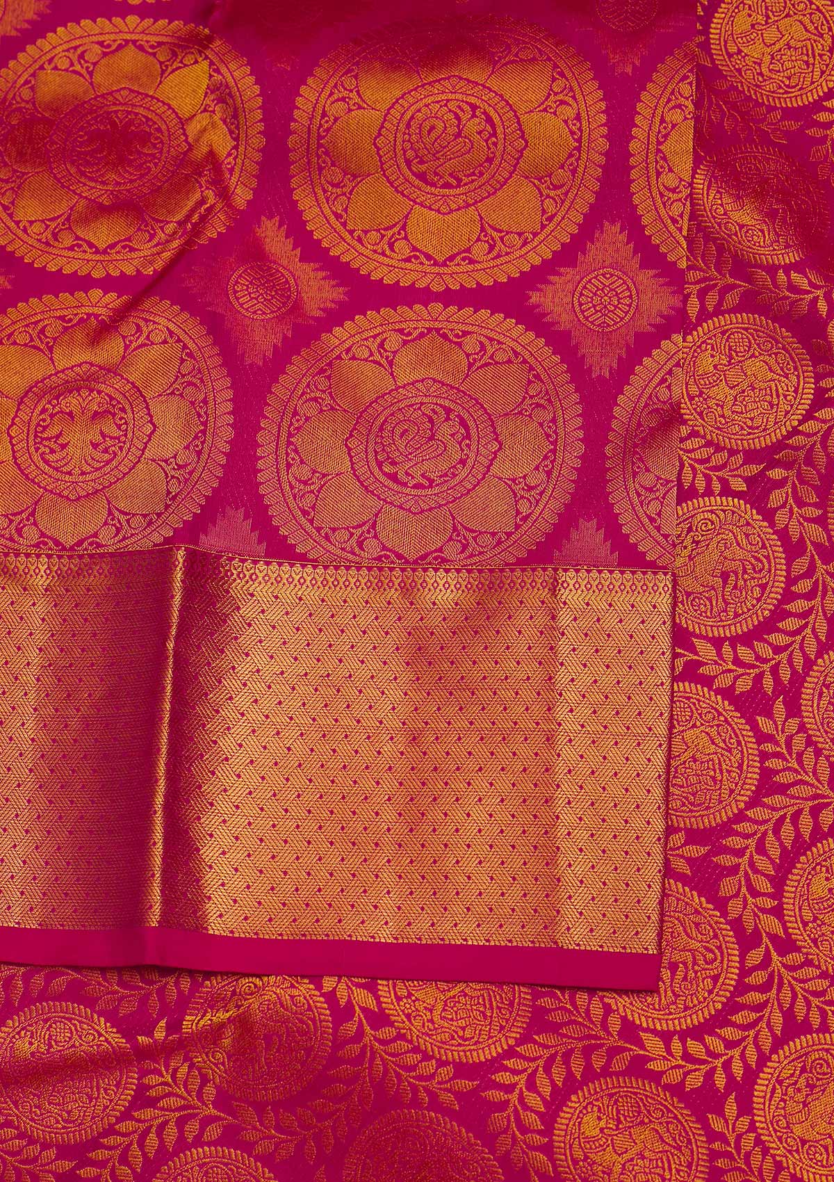 Rani Pink Zariwork Pure Silk Designer Saree - Koskii