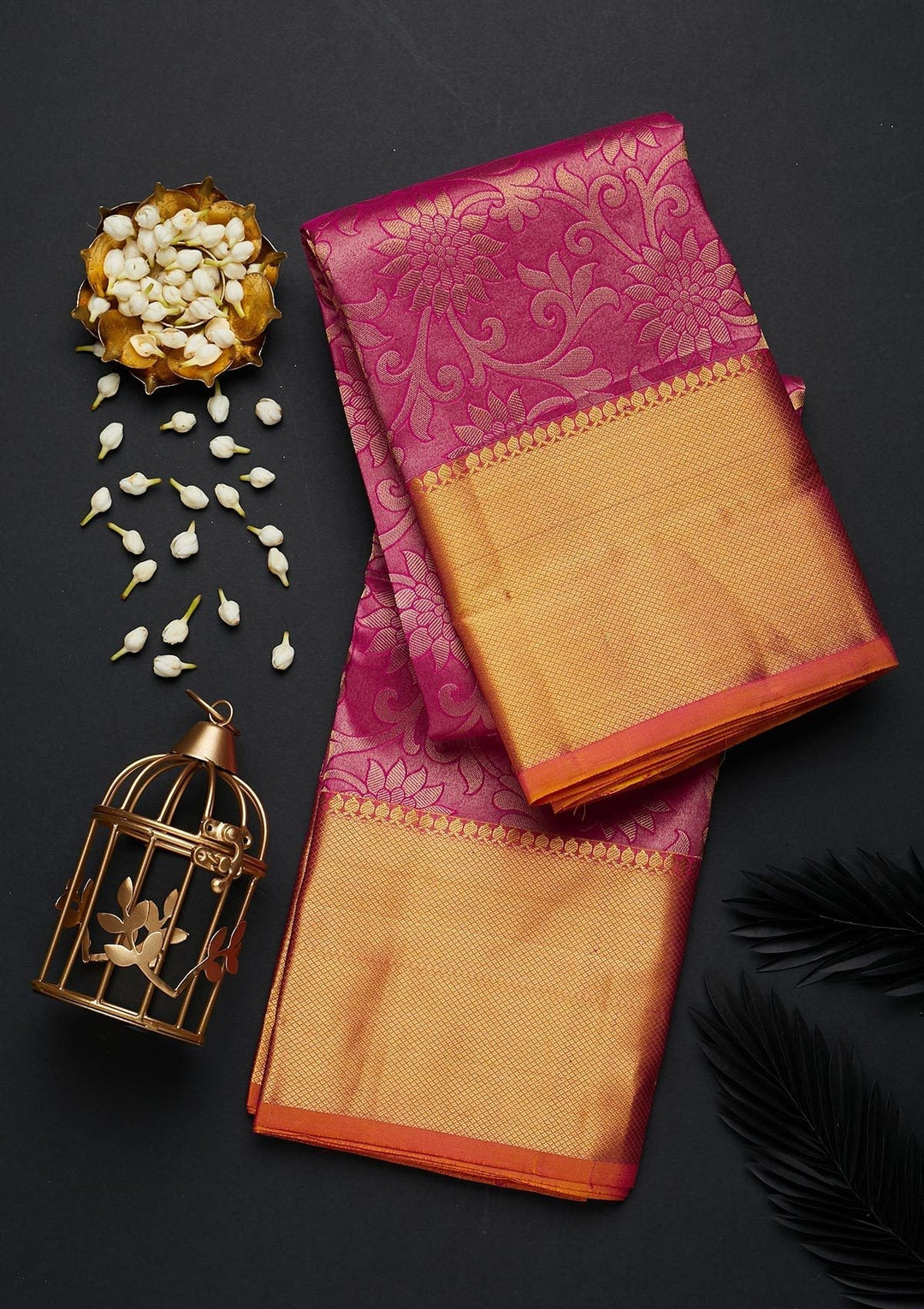 Rani Pink Zariwork Pure Silk Designer Saree - Koskii
