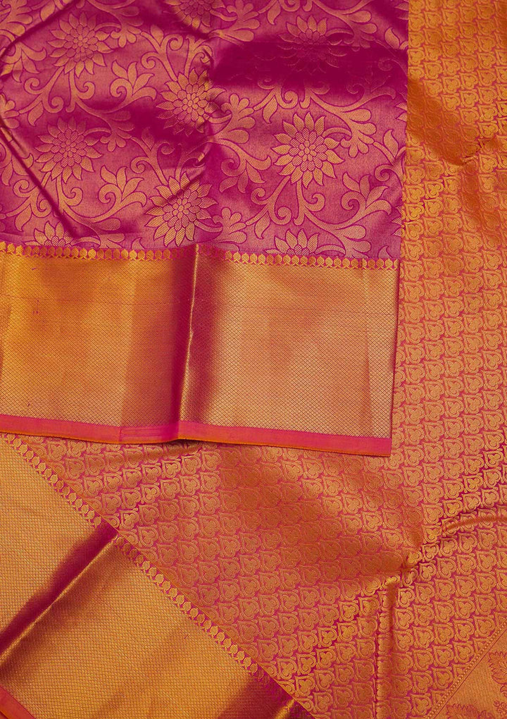 Rani Pink Zariwork Pure Silk Designer Saree - Koskii