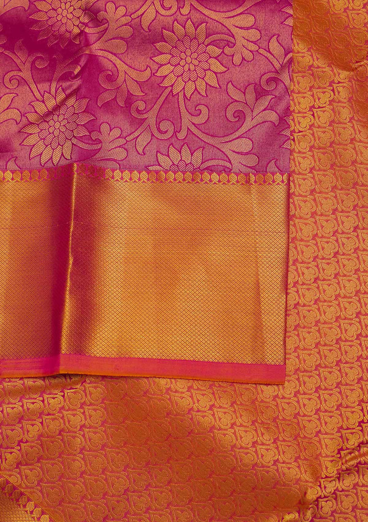 Rani Pink Zariwork Pure Silk Designer Saree - Koskii