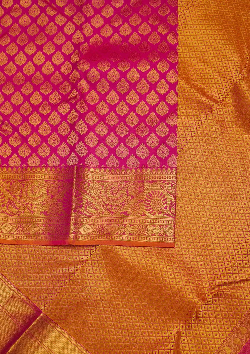 Rani Pink Zariwork Pure Silk Designer Saree - Koskii
