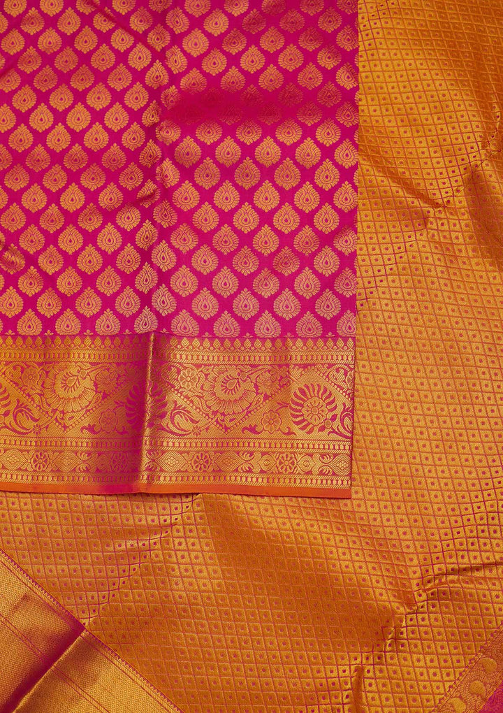 Rani Pink Zariwork Pure Silk Designer Saree - Koskii