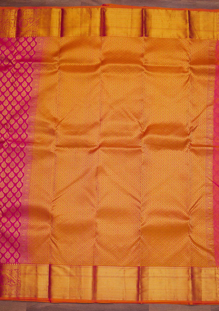 Rani Pink Zariwork Pure Silk Designer Saree - Koskii