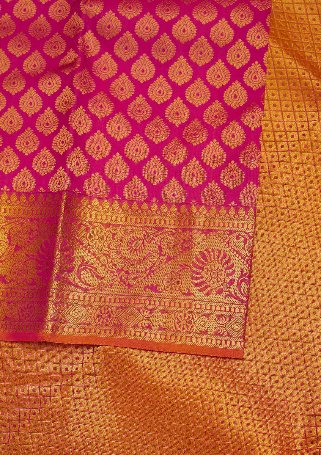 Rani Pink Zariwork Pure Silk Designer Saree - Koskii
