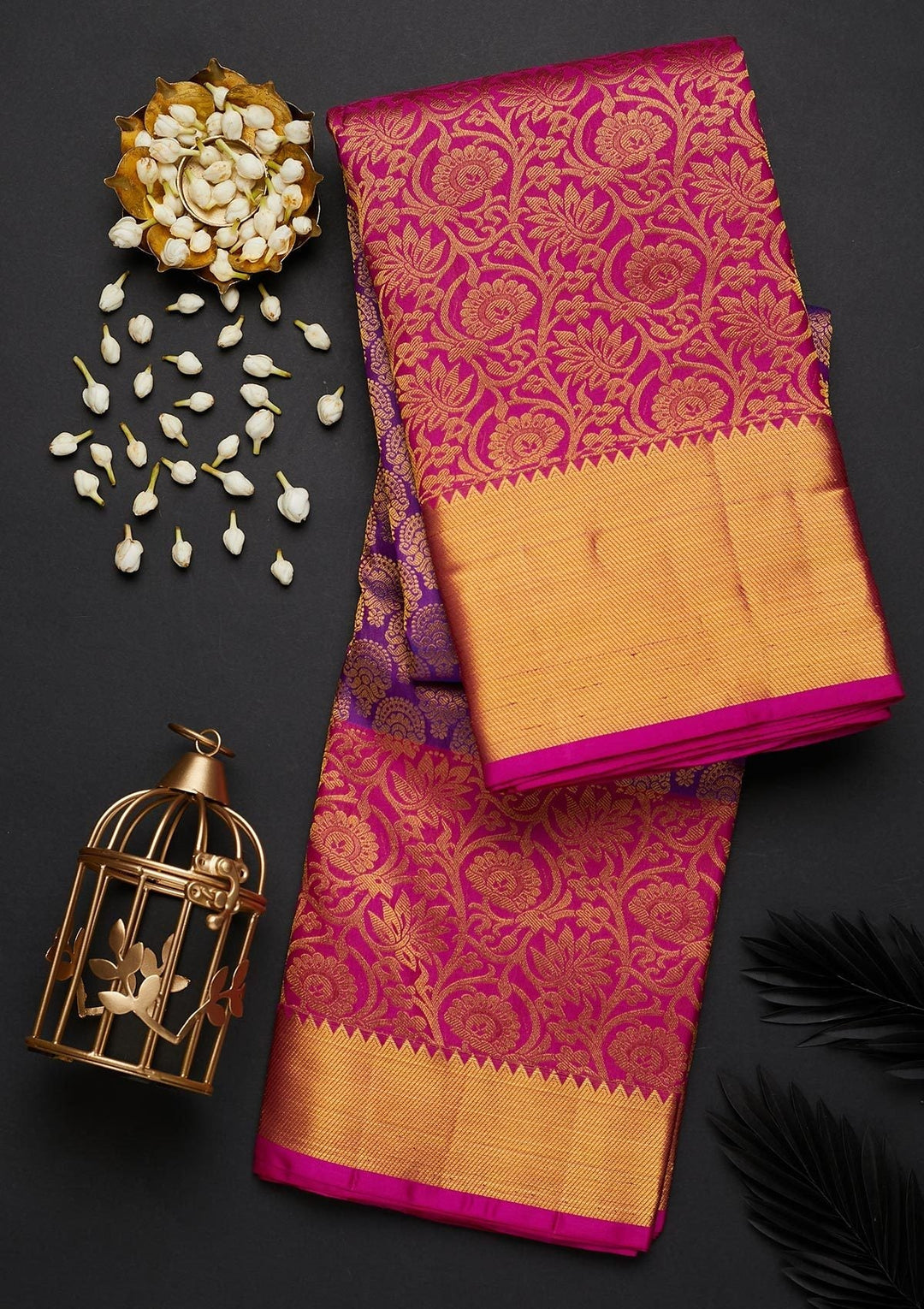 Rani Pink Zariwork Pure Silk Designer Saree - Koskii