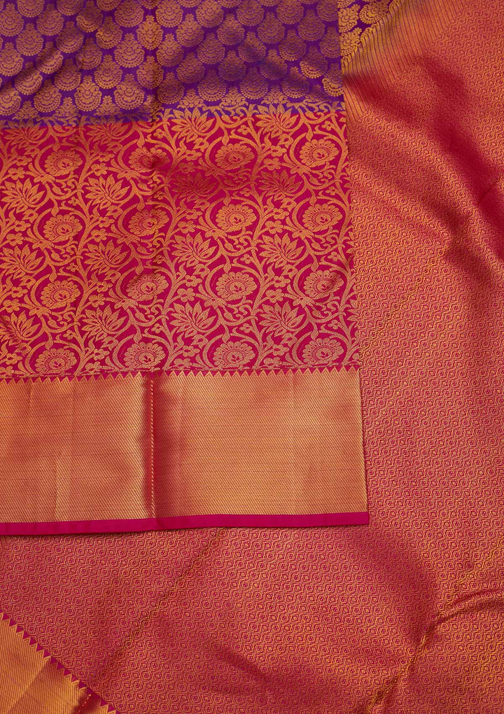 Rani Pink Zariwork Pure Silk Designer Saree - Koskii