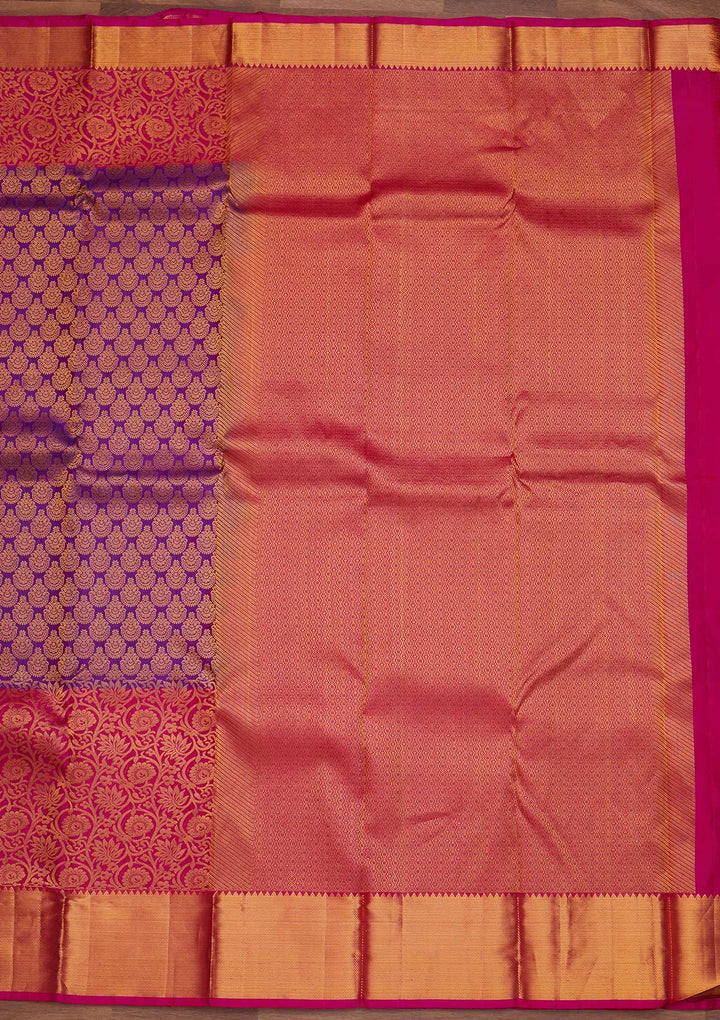 Rani Pink Zariwork Pure Silk Designer Saree - Koskii