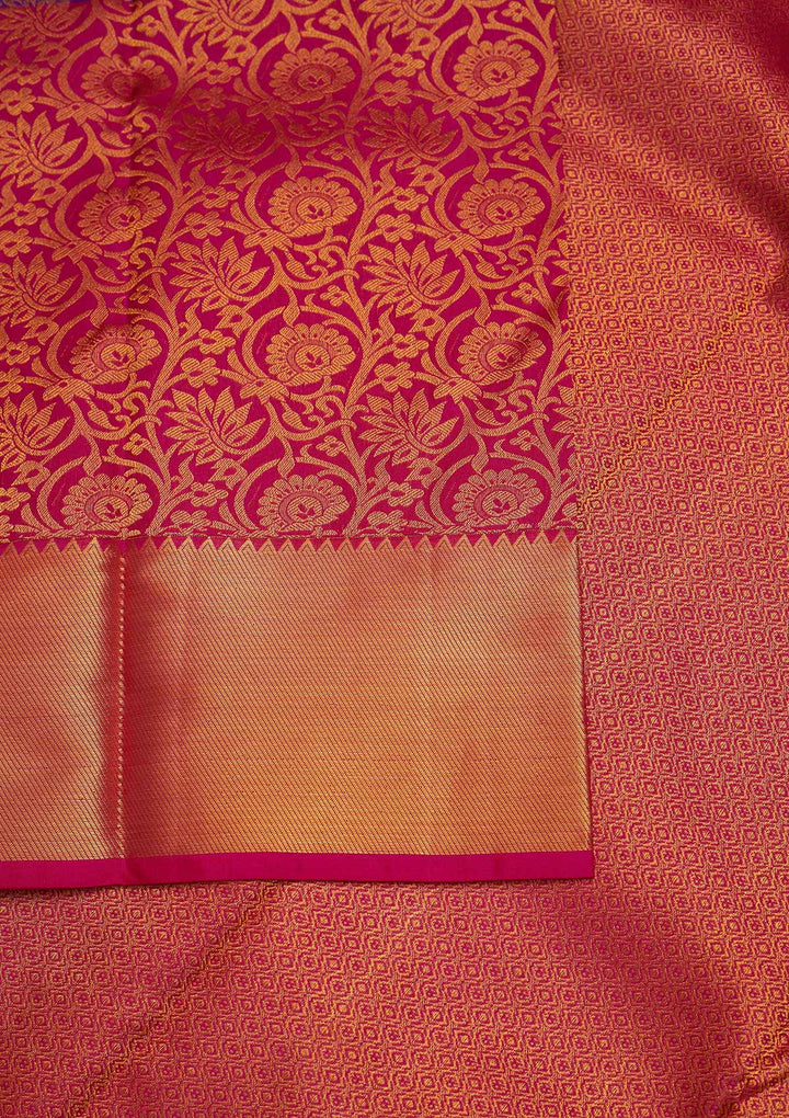 Rani Pink Zariwork Pure Silk Designer Saree - Koskii