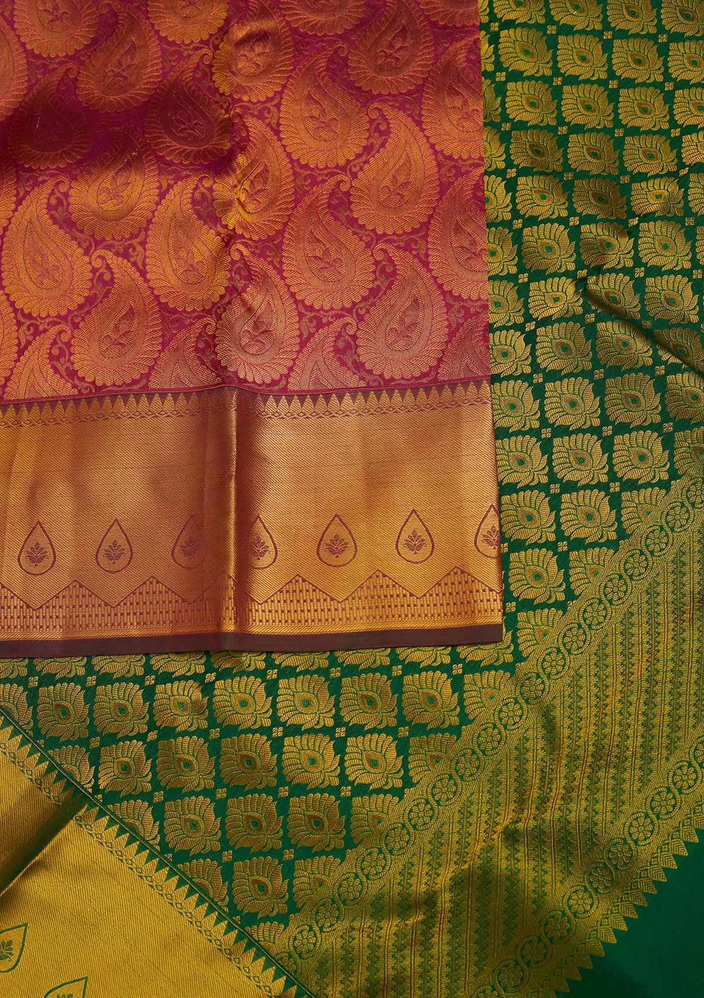 Rani Pink Zariwork Pure Silk Designer Saree - Koskii