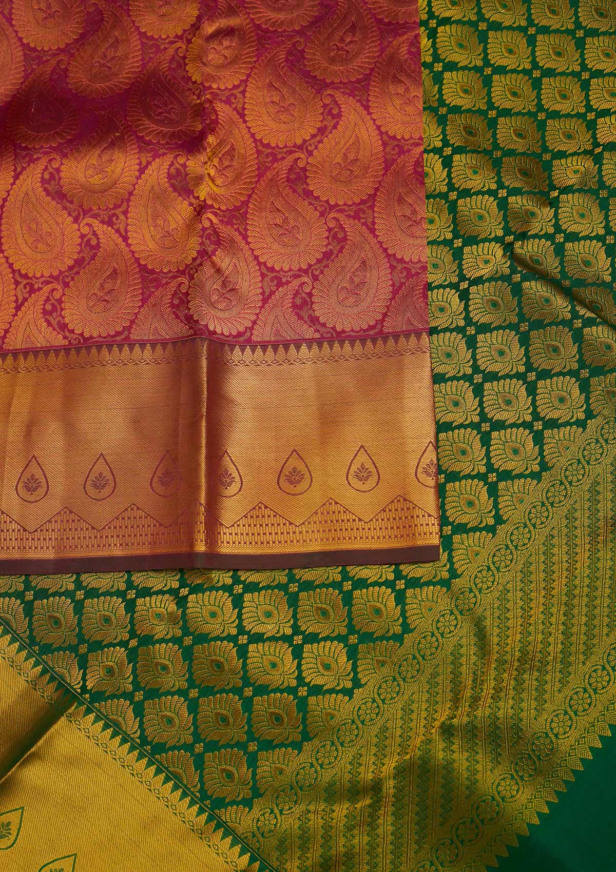 Rani Pink Zariwork Pure Silk Designer Saree - Koskii