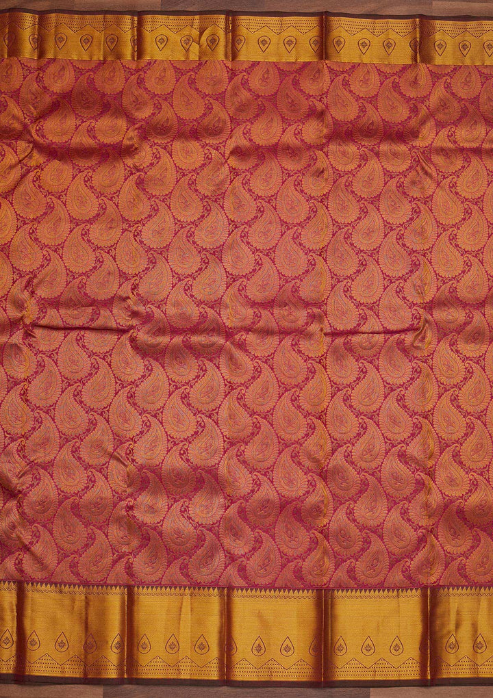 Rani Pink Zariwork Pure Silk Designer Saree - Koskii