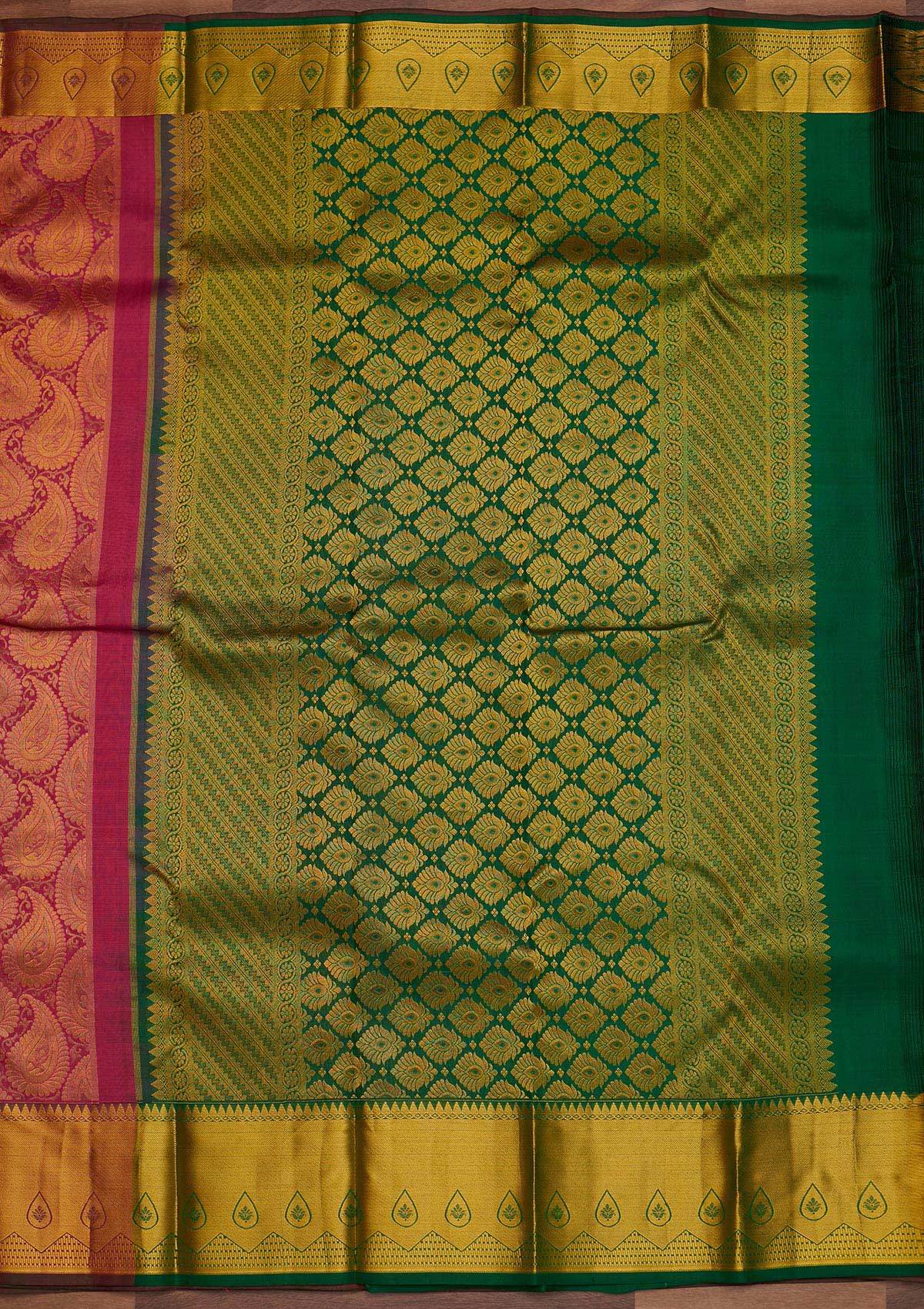 Rani Pink Zariwork Pure Silk Designer Saree - Koskii