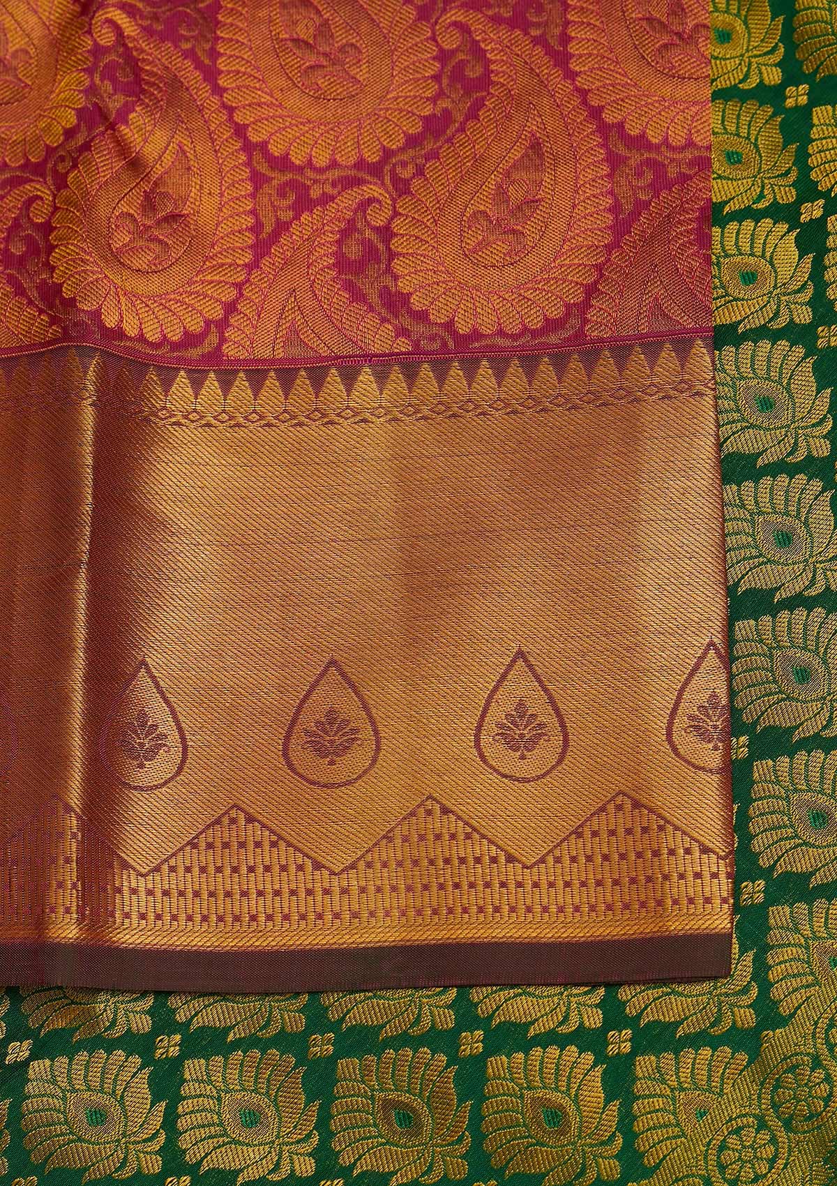 Rani Pink Zariwork Pure Silk Designer Saree - Koskii