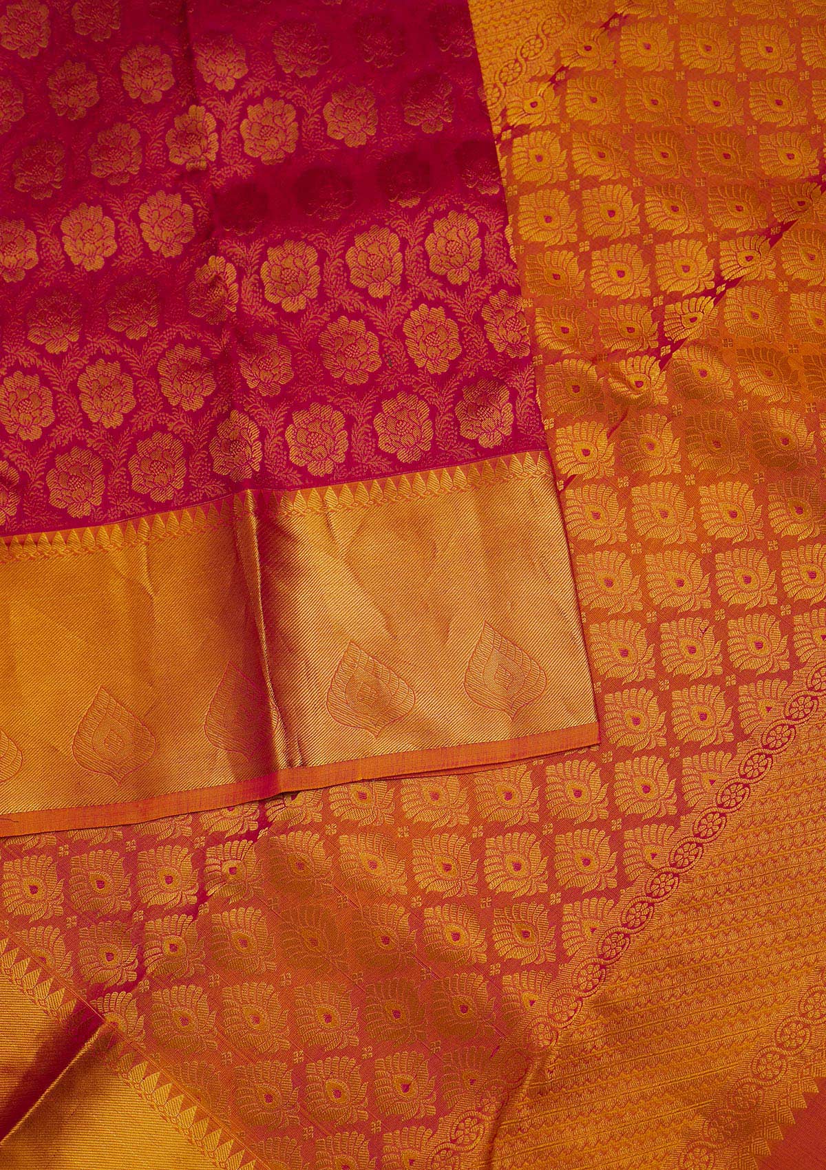 Rani Pink Zariwork Pure Silk Designer Saree - Koskii