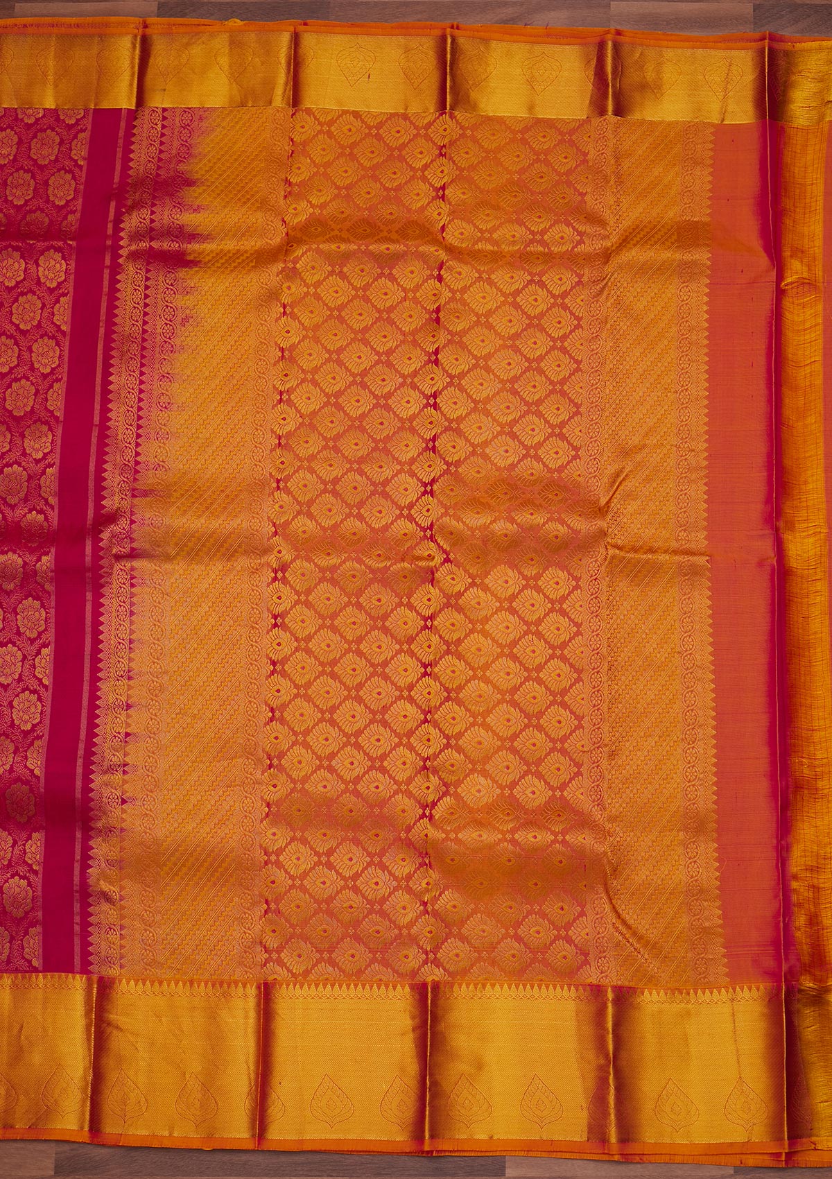 Rani Pink Zariwork Pure Silk Designer Saree - Koskii
