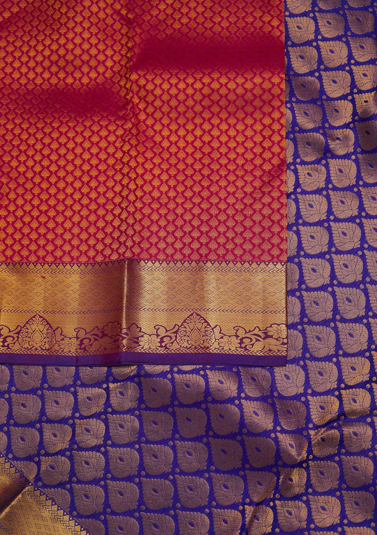Rani Pink Zariwork Pure Silk Designer Saree - Koskii