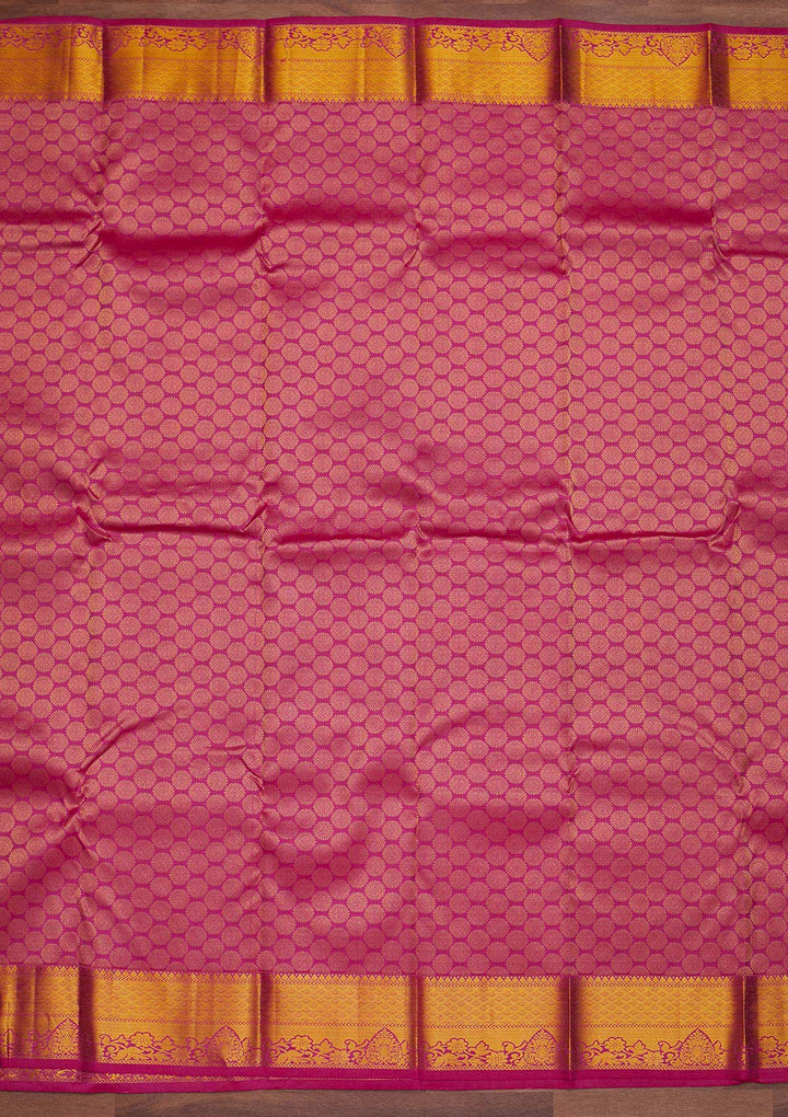 Rani Pink Zariwork Pure Silk Designer Saree - Koskii