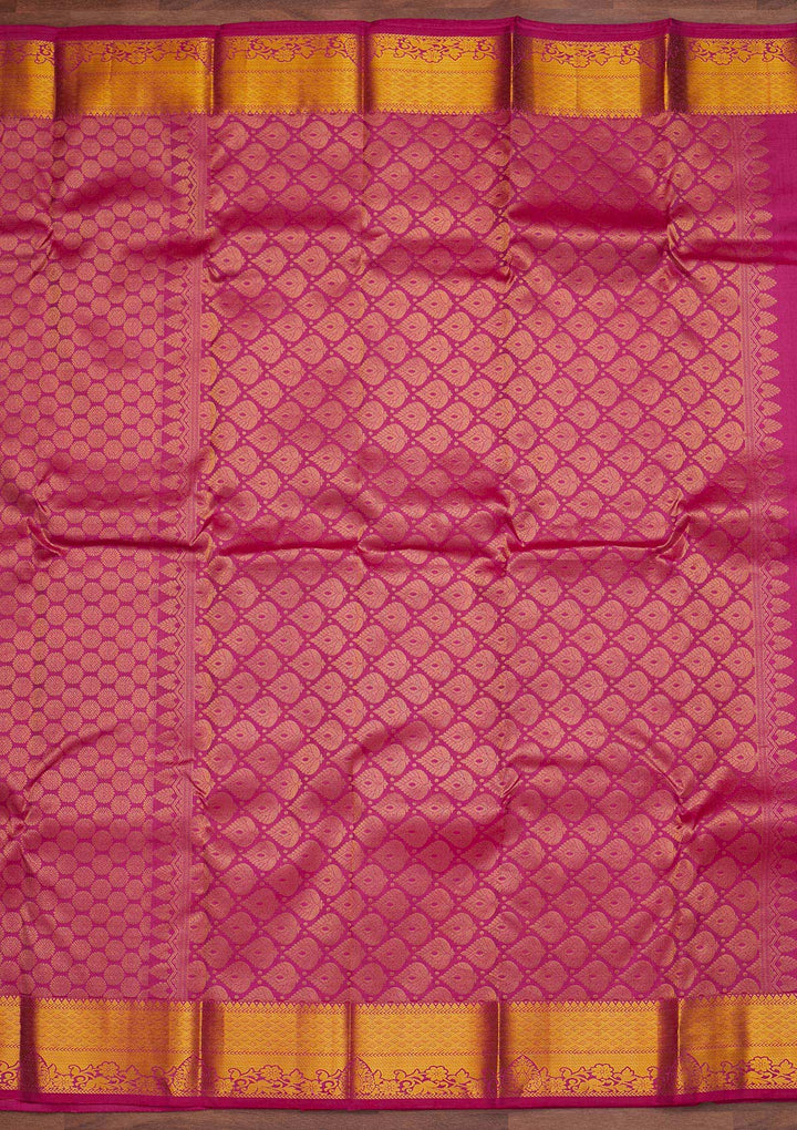 Rani Pink Zariwork Pure Silk Designer Saree - Koskii