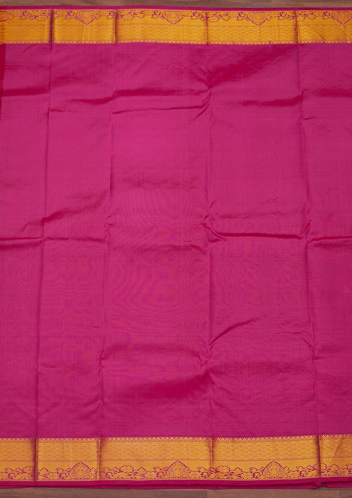 Rani Pink Zariwork Pure Silk Designer Saree - Koskii