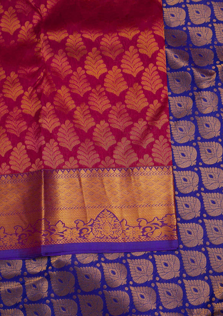 Rani Pink Zariwork Pure Silk Designer Saree - Koskii