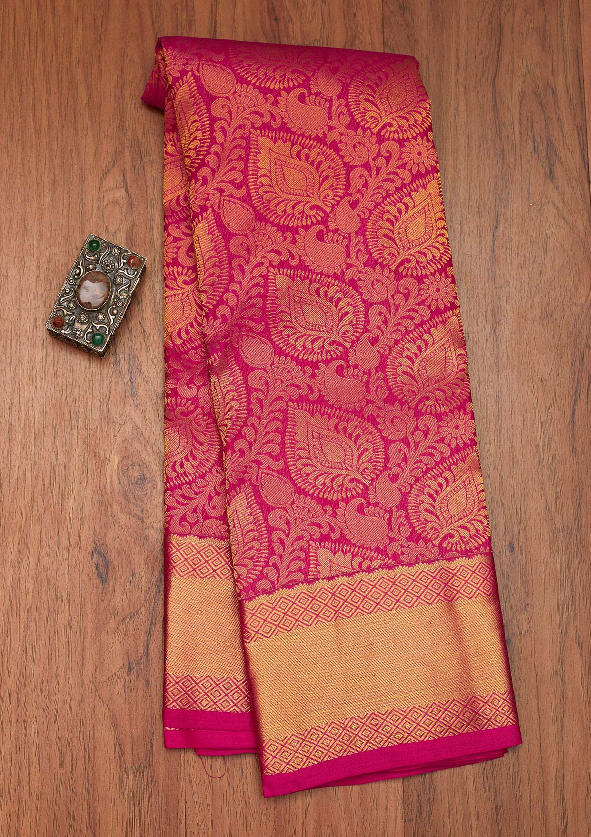 Rani Pink Zariwork Pure Silk Saree- Koskii