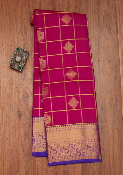 Rani Pink Zariwork Pure Silk Saree- Koskii