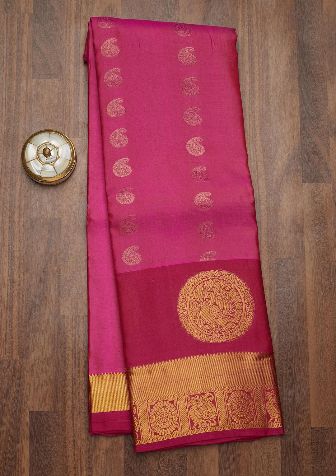 Rani Pink Zariwork Pure Silk Saree-Koskii