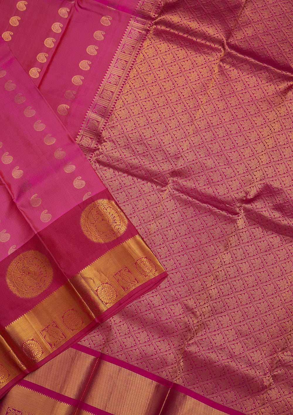 Rani Pink Zariwork Pure Silk Saree-Koskii
