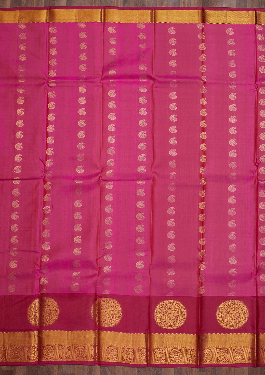 Rani Pink Zariwork Pure Silk Saree-Koskii