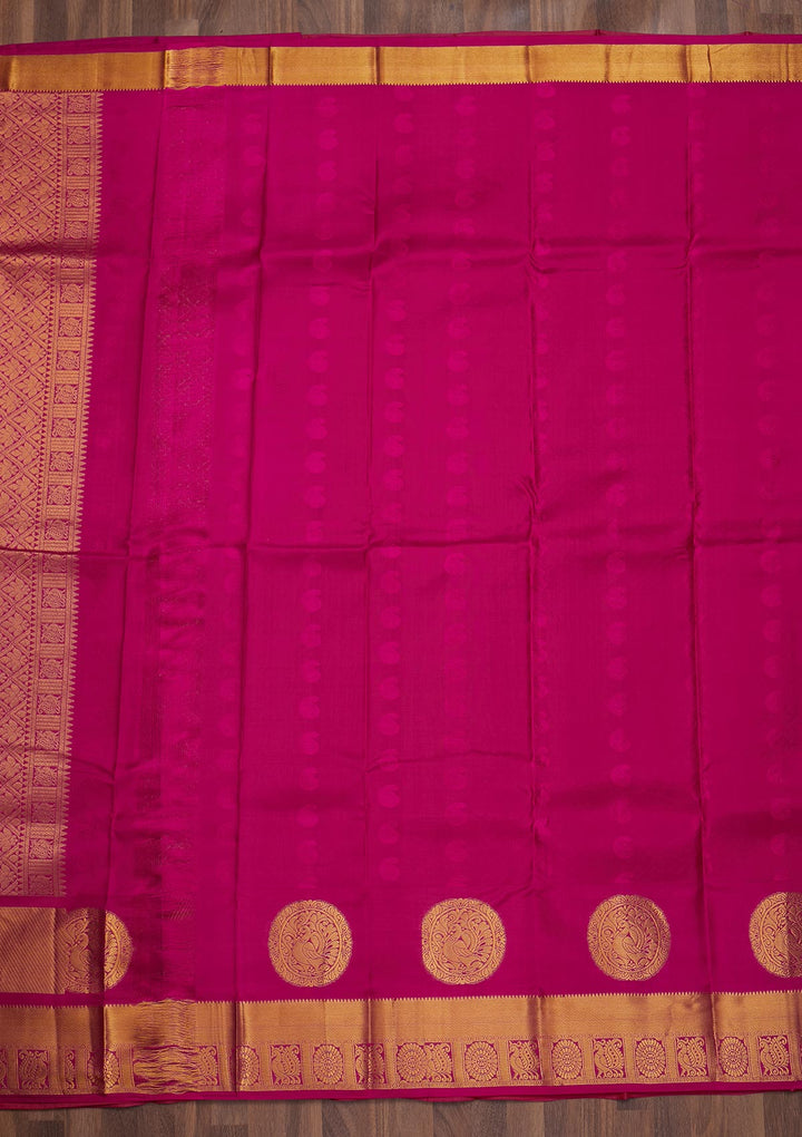 Rani Pink Zariwork Pure Silk Saree-Koskii