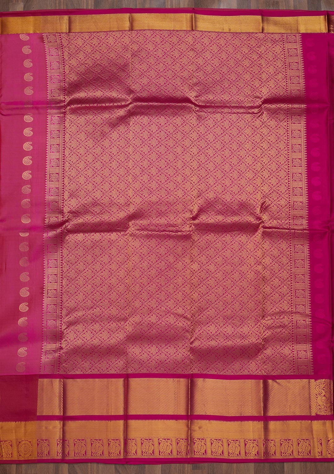 Rani Pink Zariwork Pure Silk Saree-Koskii