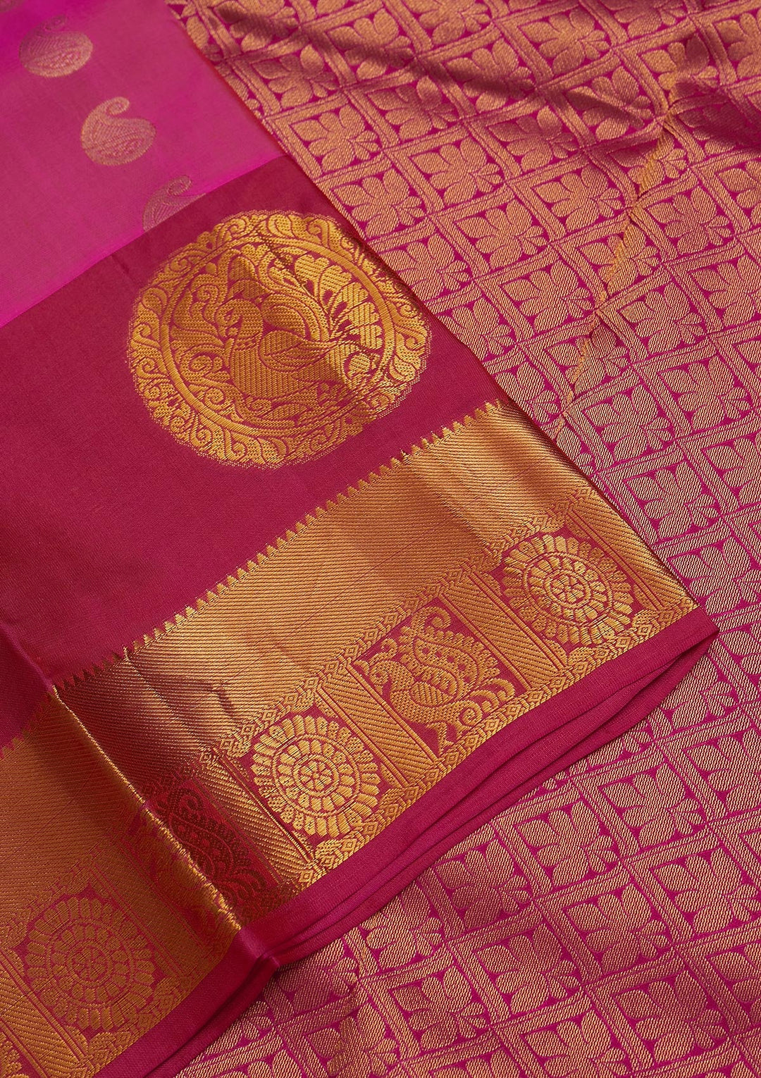 Rani Pink Zariwork Pure Silk Saree-Koskii