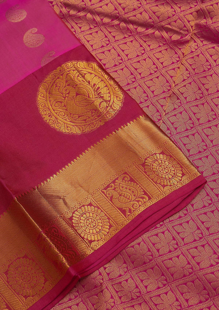 Rani Pink Zariwork Pure Silk Saree-Koskii