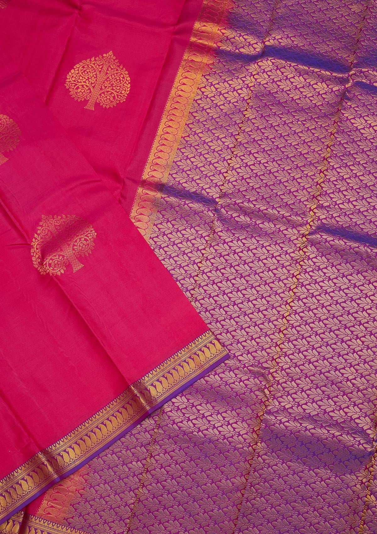 Rani Pink Zariwork Pure Silk Saree-Koskii