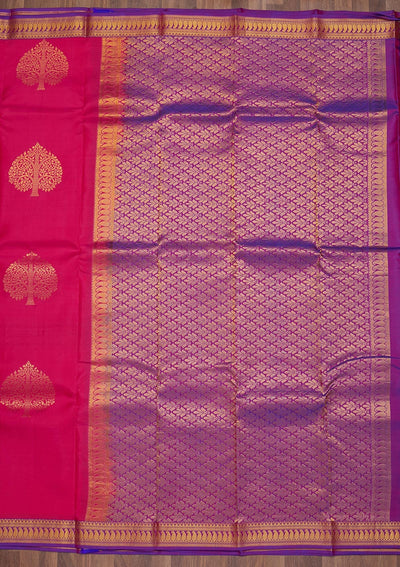 Rani Pink Zariwork Pure Silk Saree-Koskii