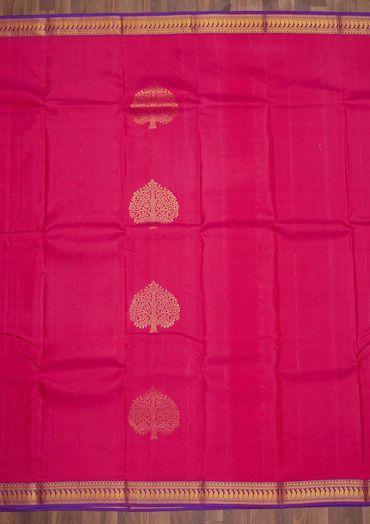 Rani Pink Zariwork Pure Silk Saree-Koskii
