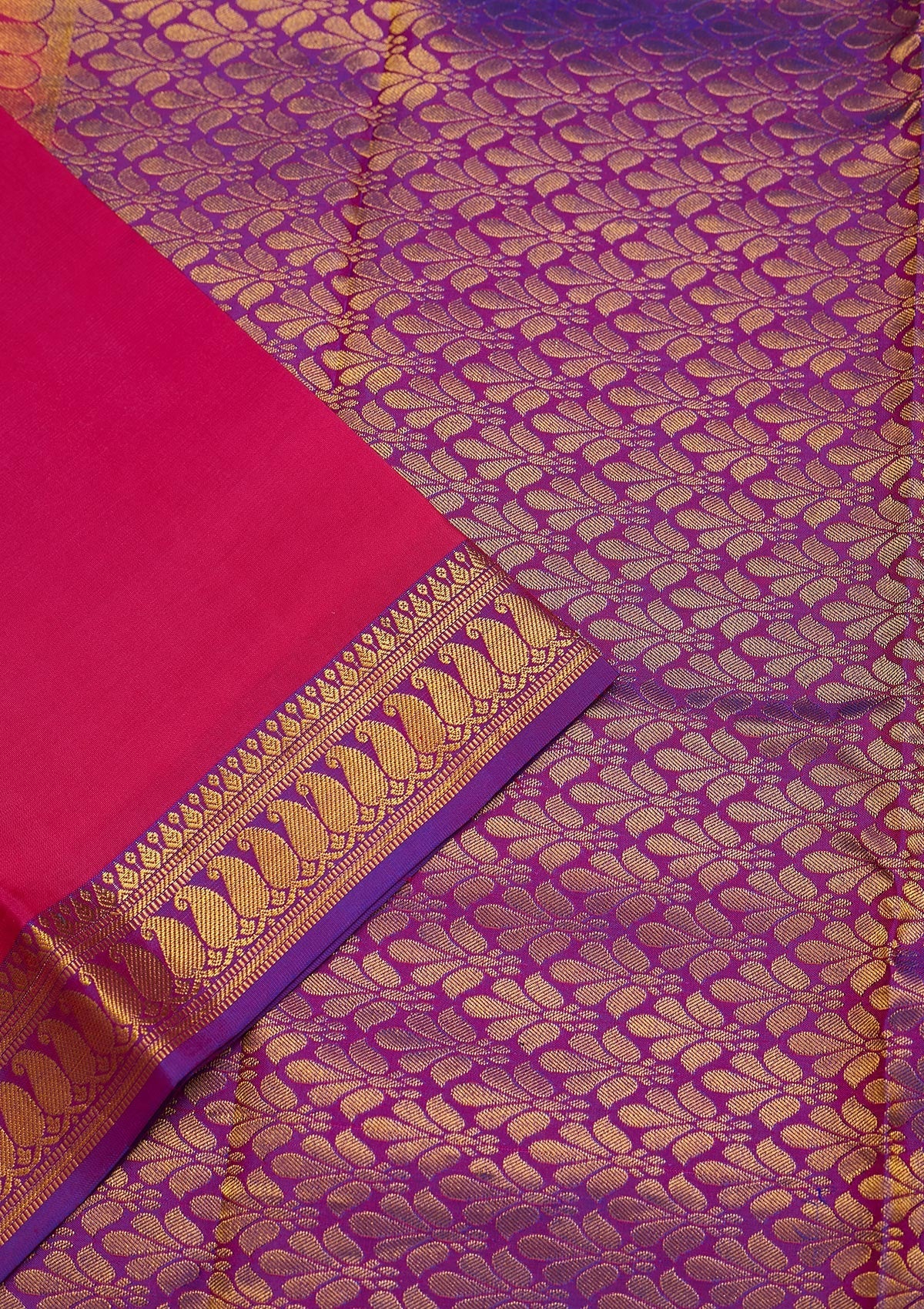 Rani Pink Zariwork Pure Silk Saree-Koskii