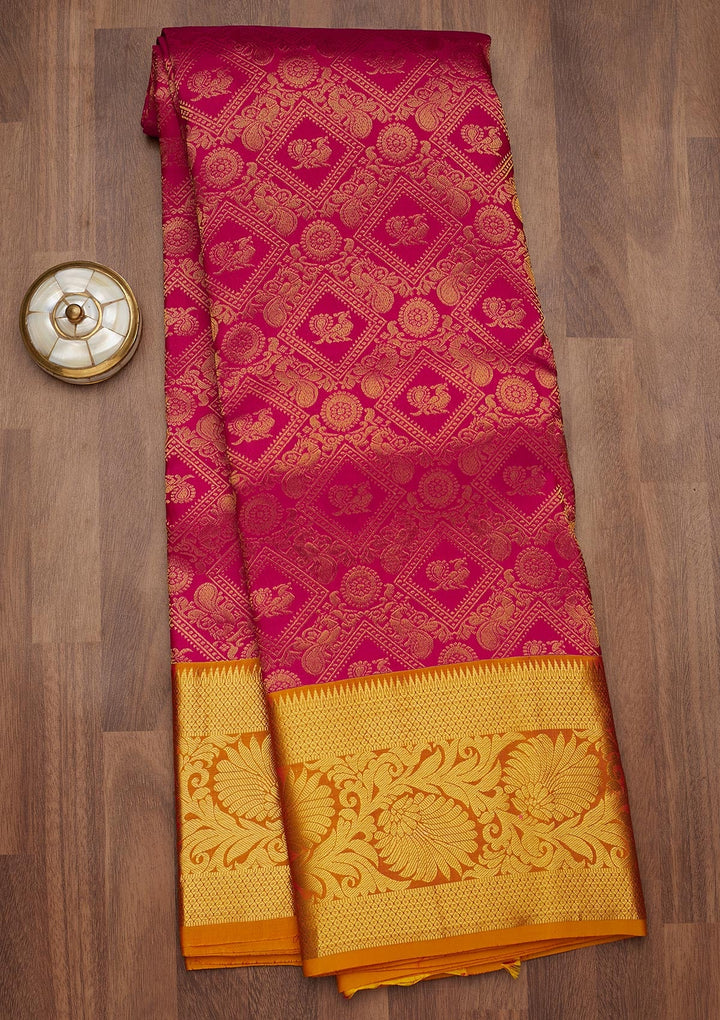 Rani Pink Zariwork Pure Silk Saree-Koskii