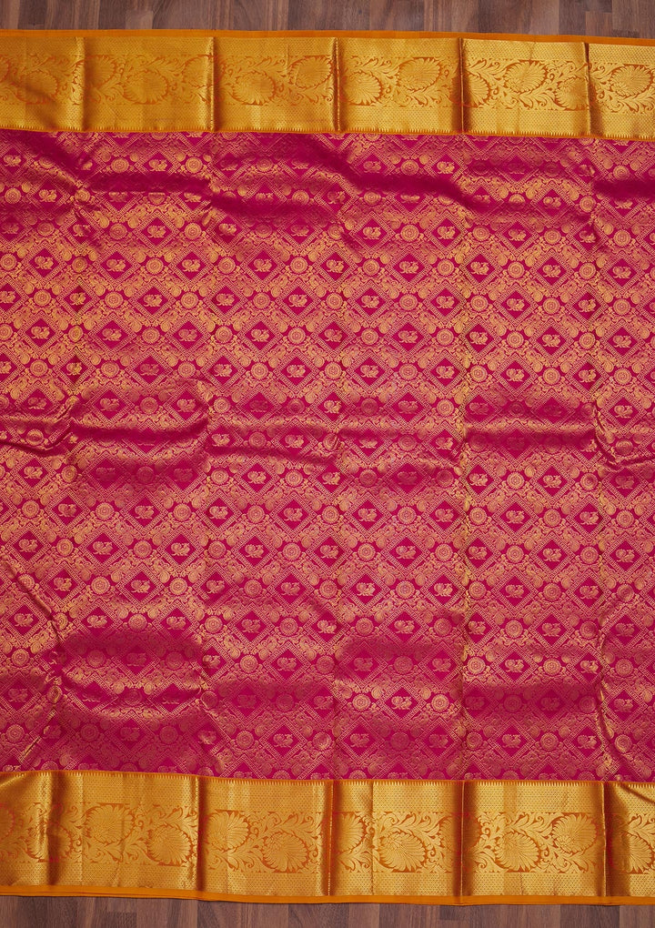 Rani Pink Zariwork Pure Silk Saree-Koskii