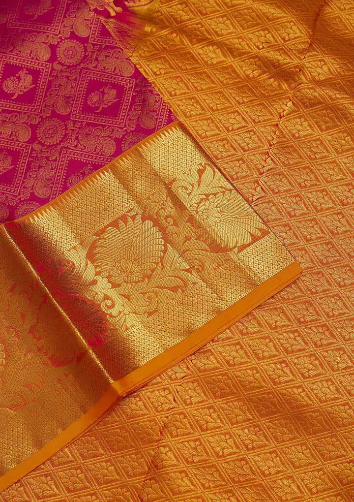 Rani Pink Zariwork Pure Silk Saree-Koskii