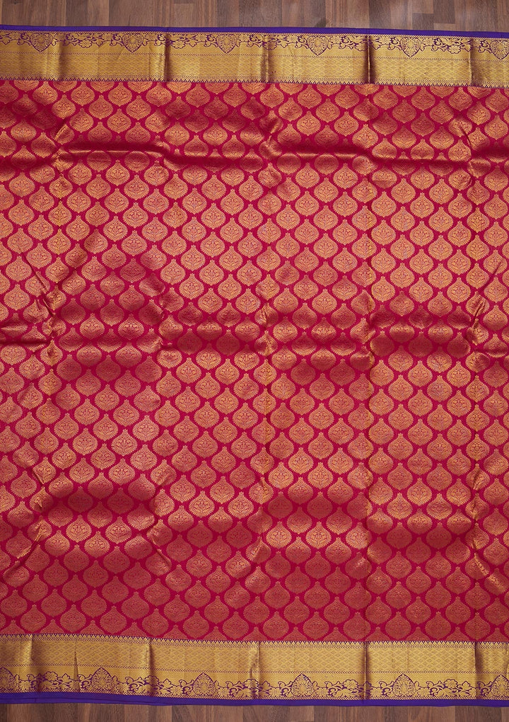 Rani Pink Zariwork Pure Silk Saree-Koskii