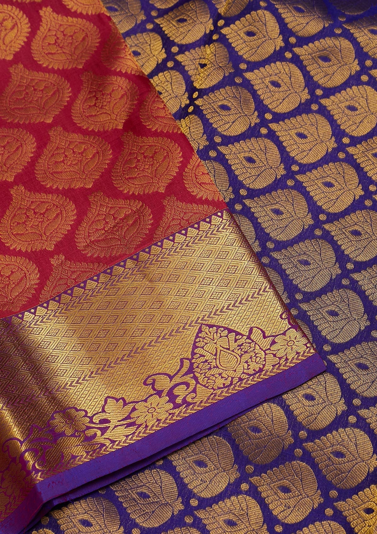 Rani Pink Zariwork Pure Silk Saree-Koskii