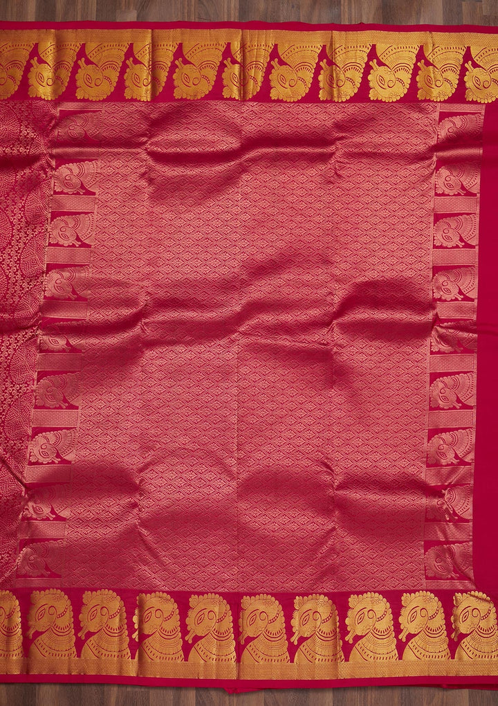 Rani Pink Zariwork Pure Silk Saree-Koskii