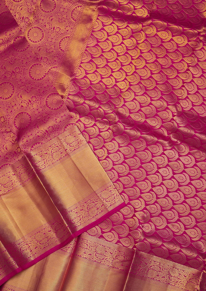 Rani Pink Zariwork Pure Silk Saree-Koskii
