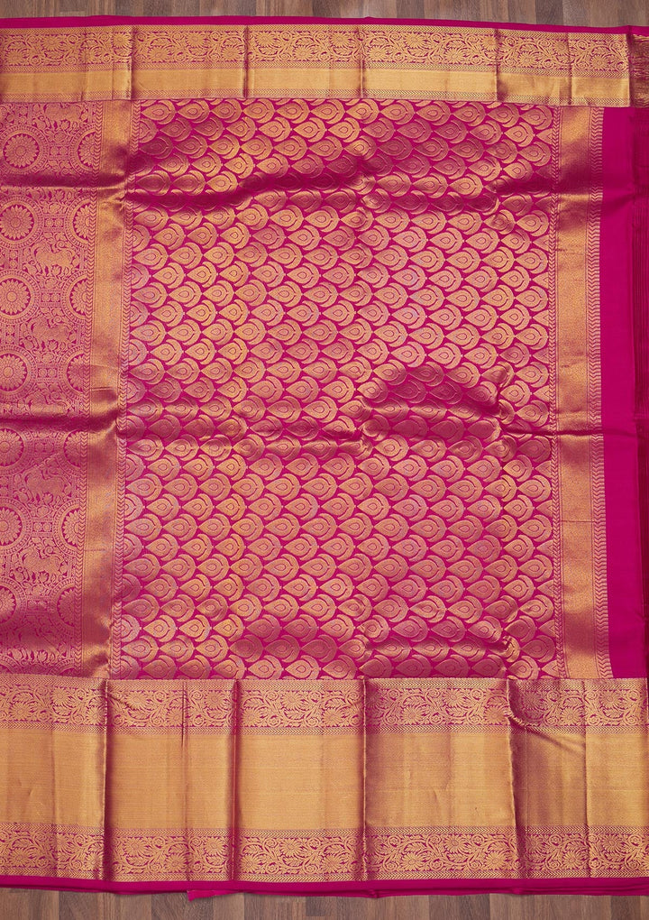 Rani Pink Zariwork Pure Silk Saree-Koskii