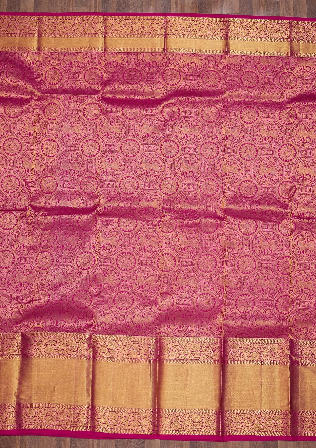 Rani Pink Zariwork Pure Silk Saree-Koskii