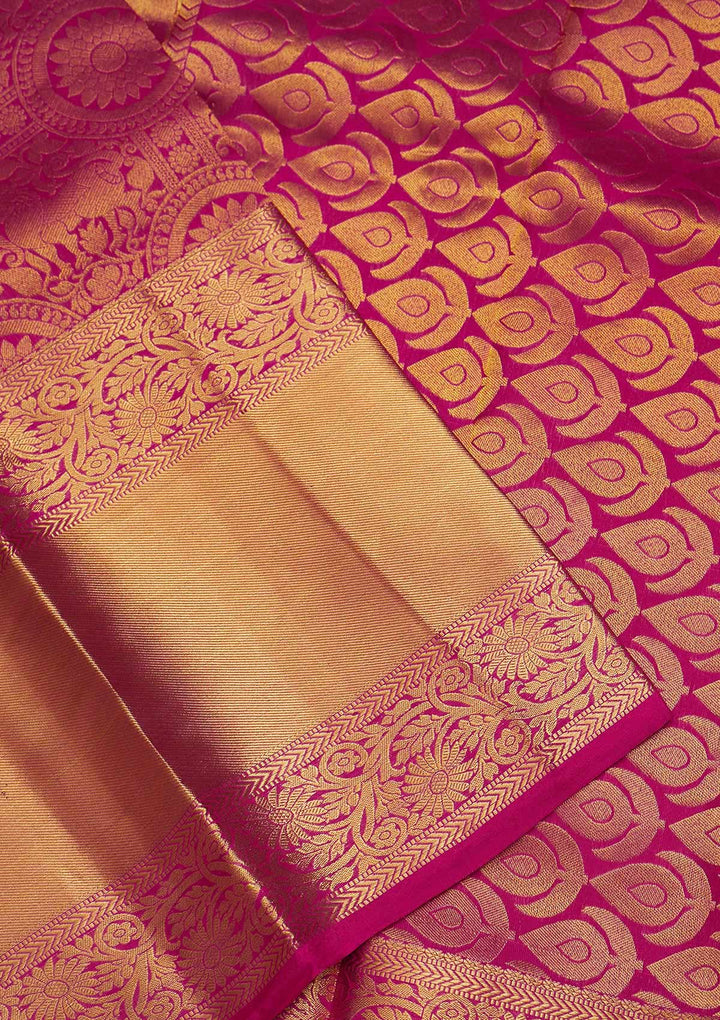 Rani Pink Zariwork Pure Silk Saree-Koskii