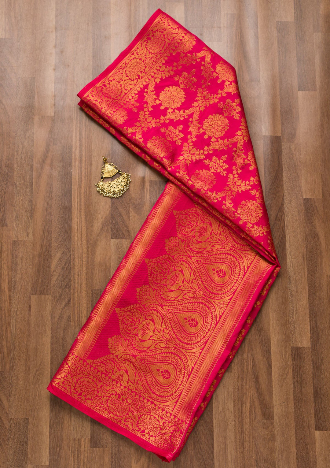 Rani Pink Zariwork Raw Silk Dupatta-Koskii